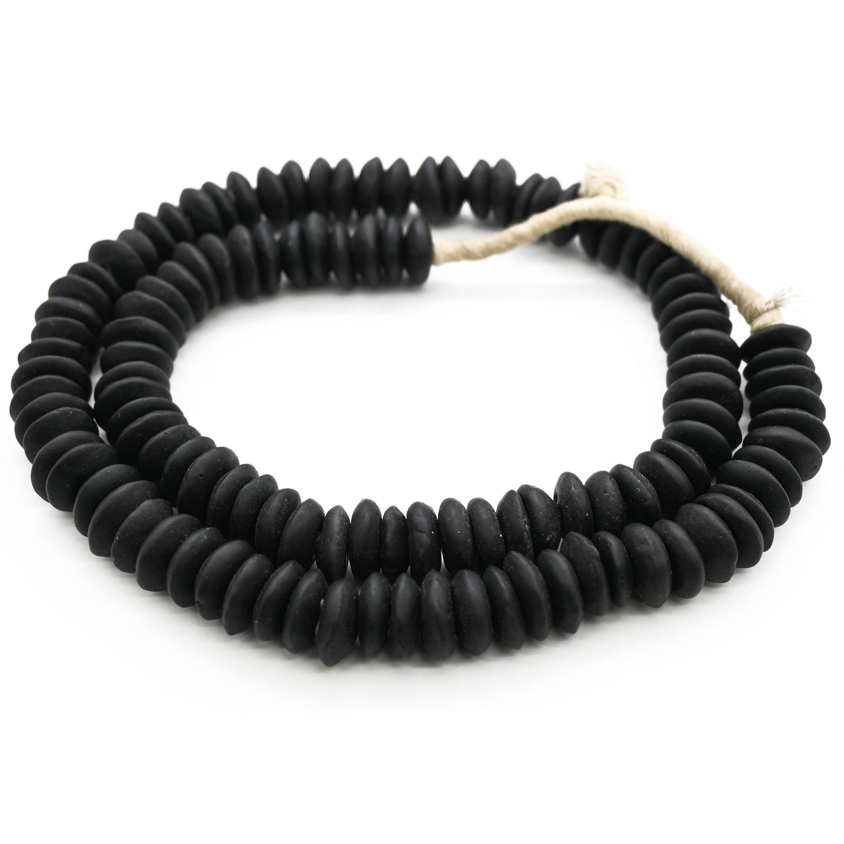 Matte Black Krobo Glass Beads 15x5mm Rondelle – Handmade Ghana Trade Strand