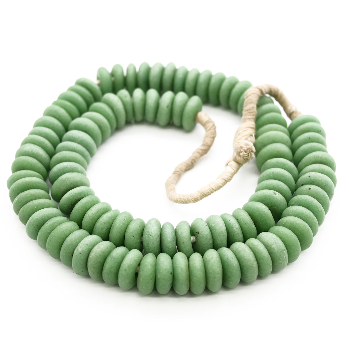 Handmade Green Krobo Rondelle Beads – 24–26" Strand from Ghana