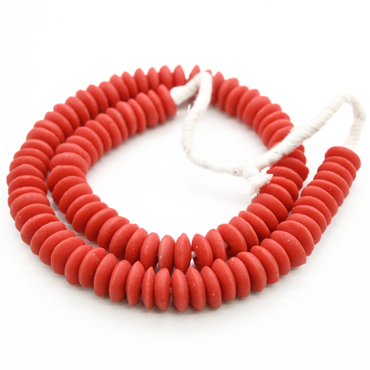 Krobo Glass Beads 15x5mm – Red - Authentic Handmade African Trade Beads