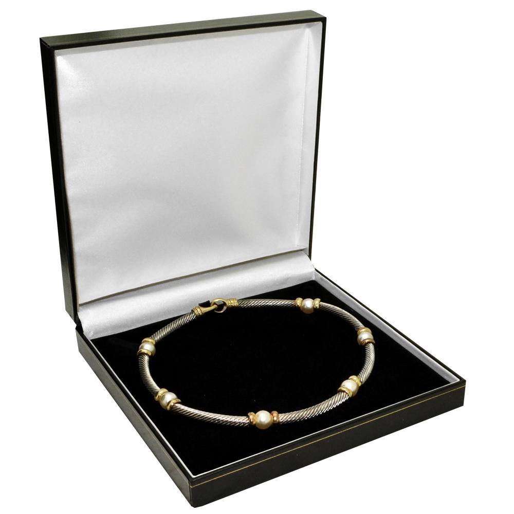 Black Leatherette, Gold Trim, Jewelry Necklace Display Gift Boxes