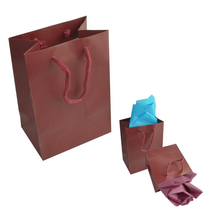 Burgundy Tote Gift Shopping Bags, 4-3/4" x 3" x 6-3/4"