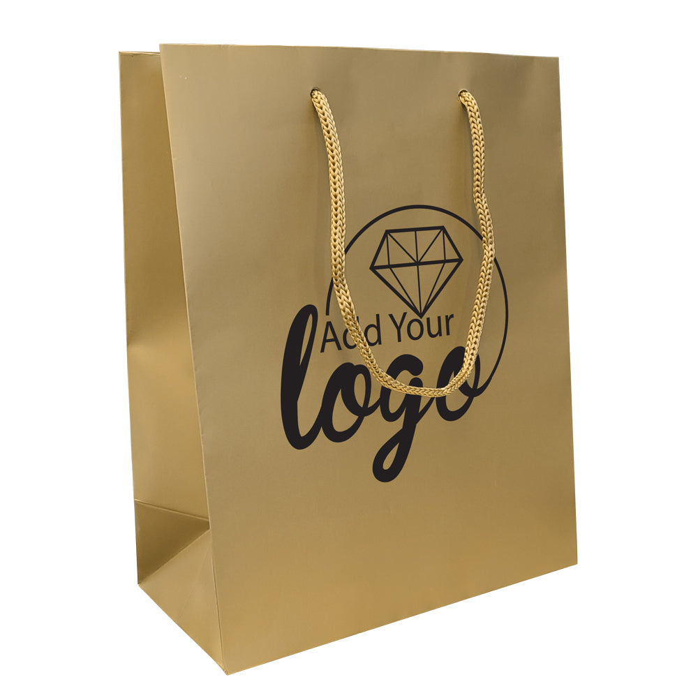 Gold Tote Gift Shopping Bags, 8" x 4" x 10"