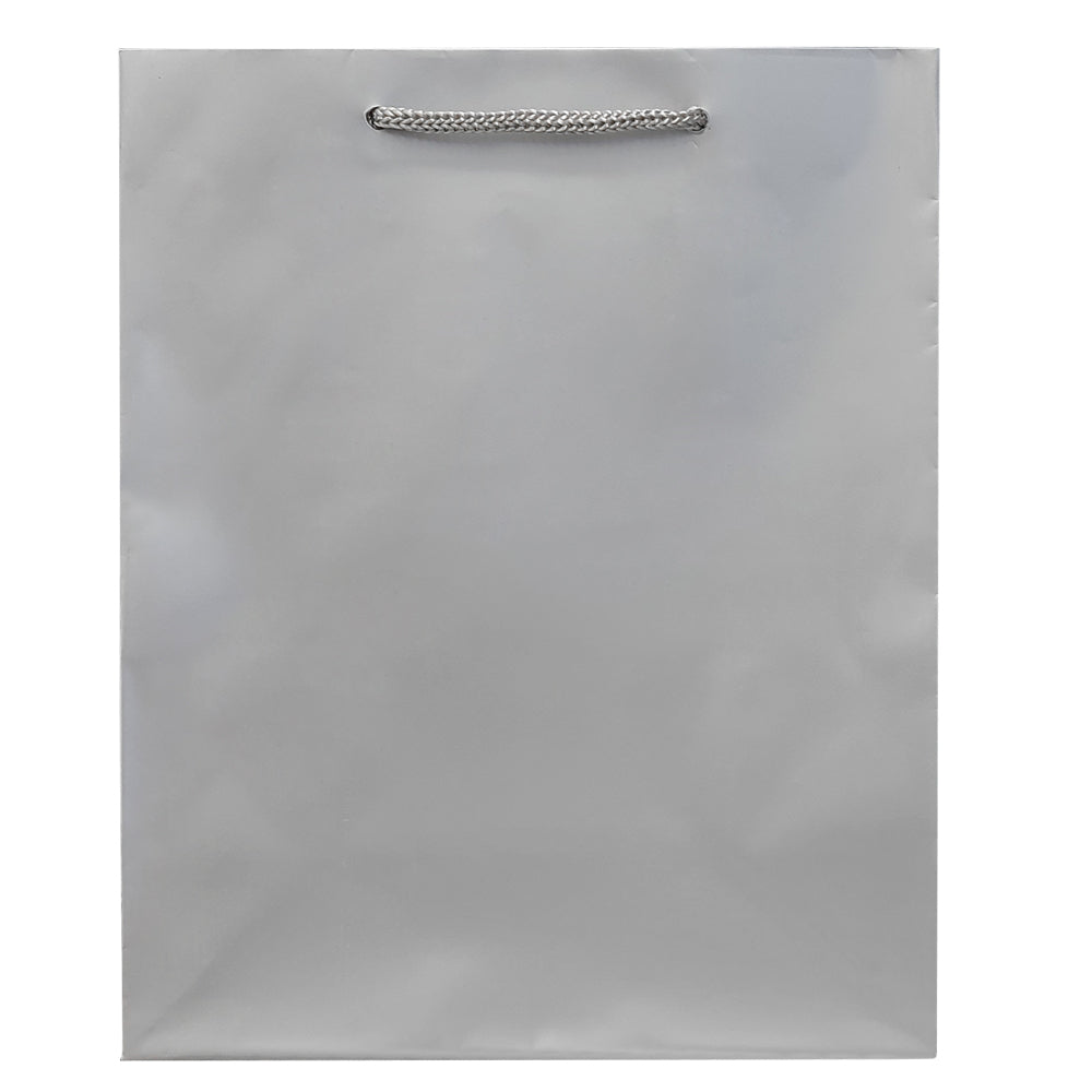 Silver Tote Gift Shopping Bags, 8" x 4" x 10"