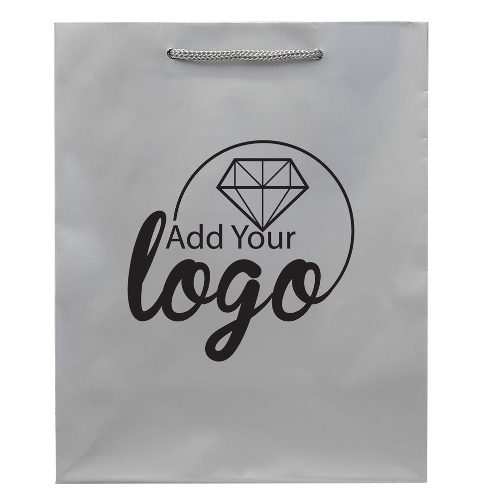 Silver Tote Gift Shopping Bags, 8" x 4" x 10"