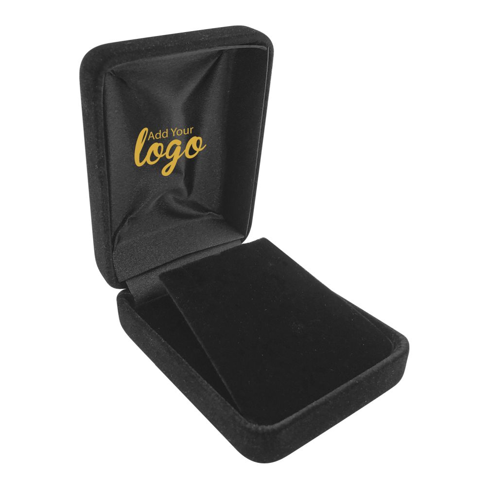 Black Velvet with black insert jewelry pendant or earring gift packaging box with custom printed logo