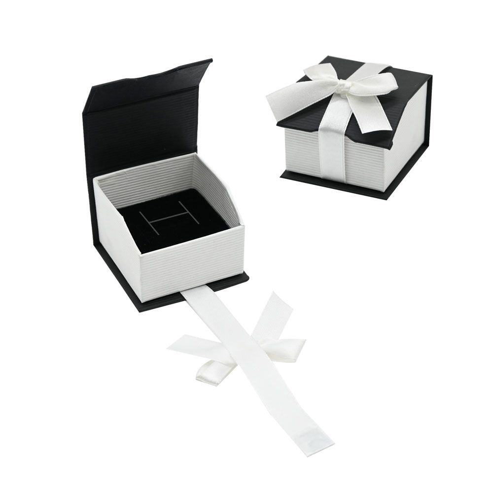 Black and White Magnetic Ribbon Jewelry Ring Boxes