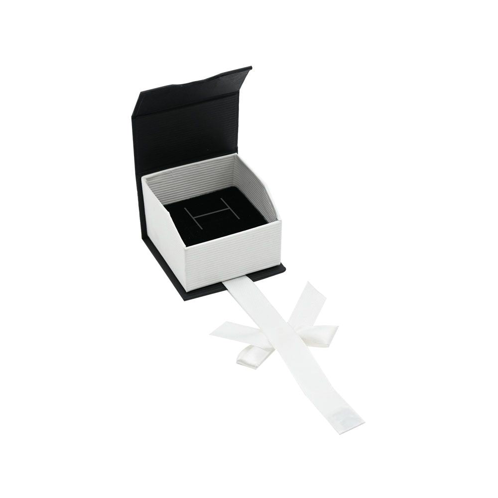 Black and White Magnetic Ribbon Jewelry Ring Boxes