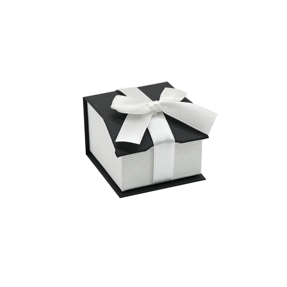 Black and White Magnetic Ribbon Jewelry Ring Boxes
