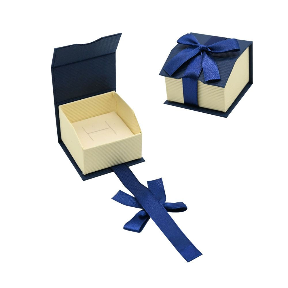 Blue and Cream Magnetic Ribbon Jewelry Ring Boxes