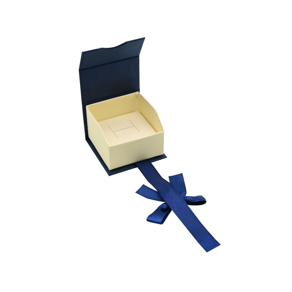 Blue and Cream Magnetic Ribbon Jewelry Ring Boxes