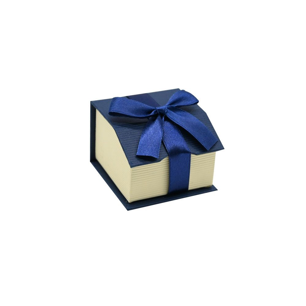 Blue and Cream Magnetic Ribbon Jewelry Ring Boxes