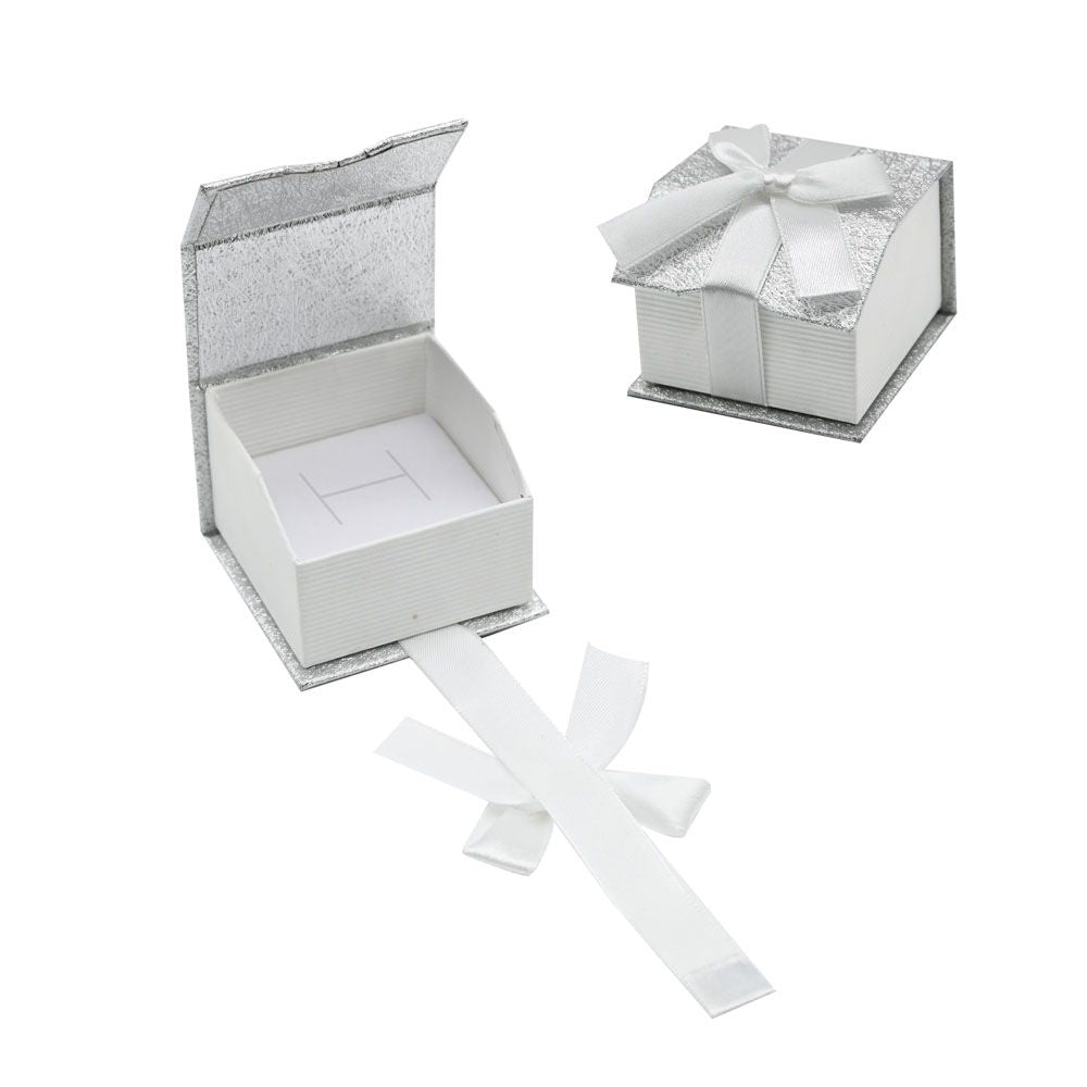 Silver and White Magnetic Ribbon Jewelry Ring Gift Boxes