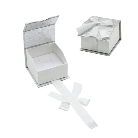Silver and White Magnetic Ribbon Jewelry Ring Gift Boxes