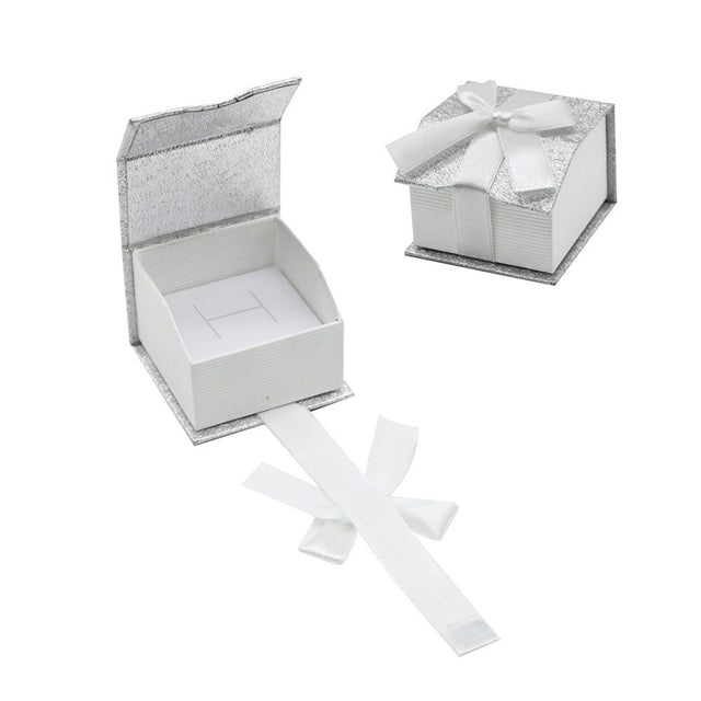 Silver and White Magnetic Ribbon Jewelry Ring Gift Boxes