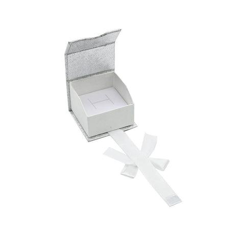Silver and White Magnetic Ribbon Jewelry Ring Gift Boxes
