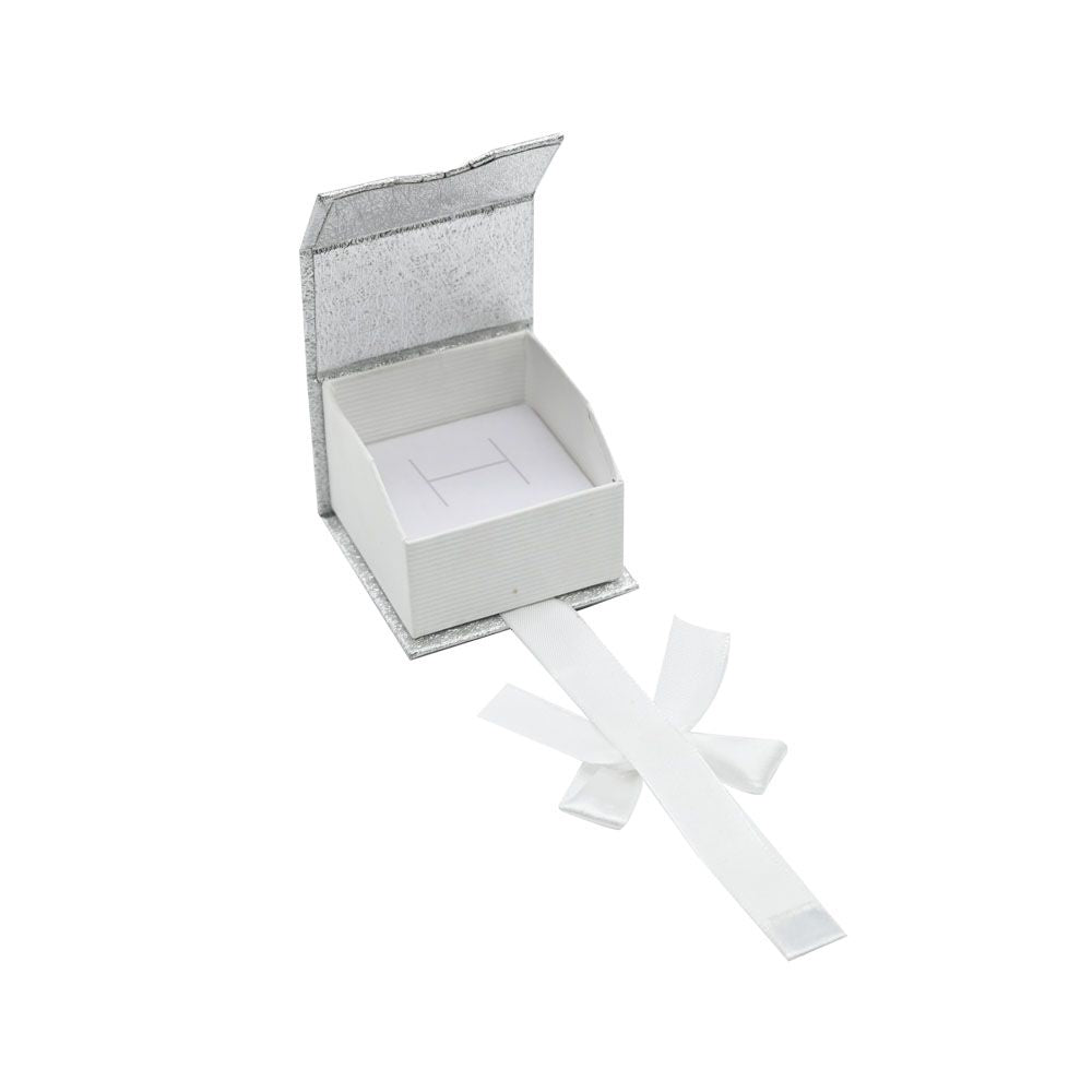 Silver and White Magnetic Ribbon Jewelry Ring Gift Boxes