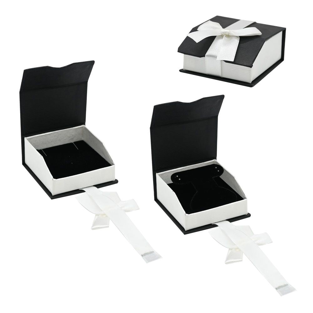 Black and White Magnetic Ribbon Jewelry Earring or Pendant Boxes
