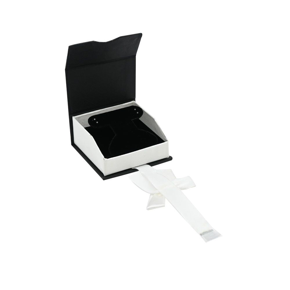 Black and White Magnetic Ribbon Jewelry Earring or Pendant Boxes