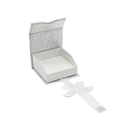 Silver and White Magnetic Ribbon Jewelry Earring or Pendant Gift Boxes