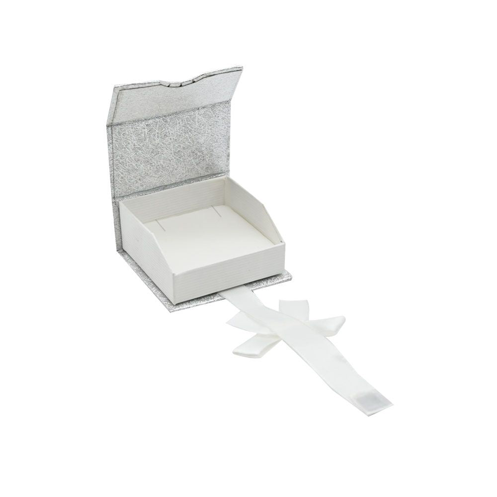 Silver and White Magnetic Ribbon Jewelry Earring or Pendant Gift Boxes