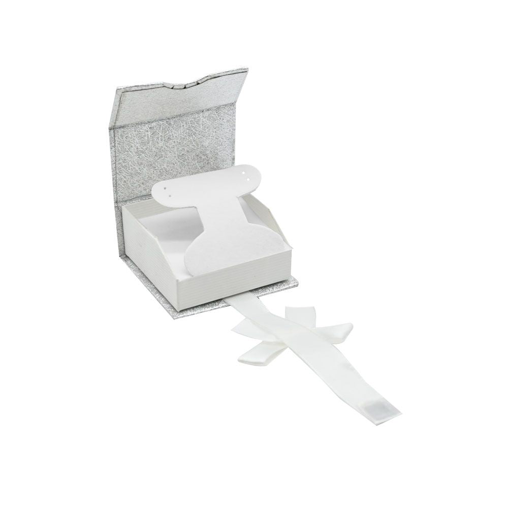 Silver and White Magnetic Ribbon Jewelry Earring or Pendant Gift Boxes