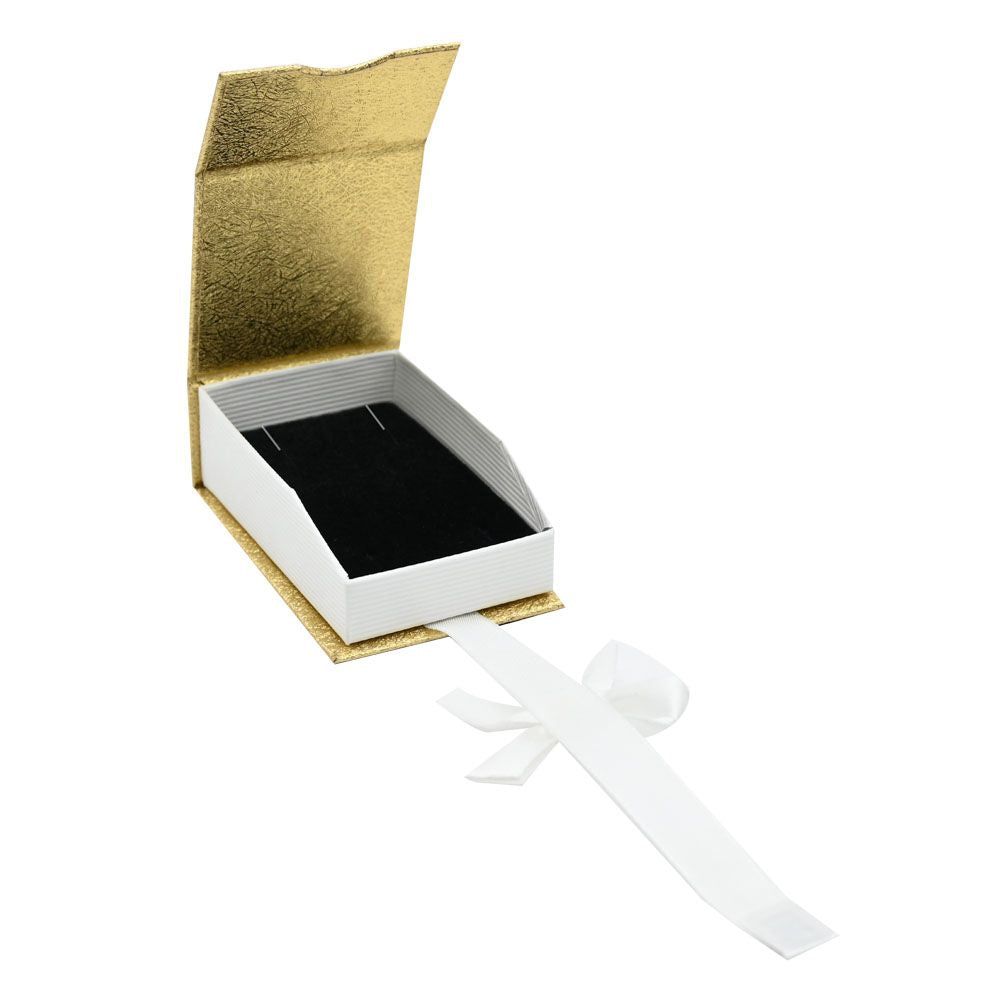 Gold and White Magnetic Ribbon Jewelry Pendant Boxes