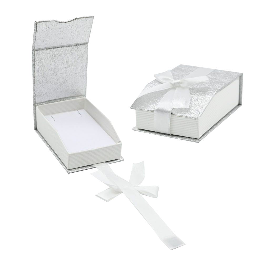 Silver and White Magnetic Ribbon Jewelry Pendant Gift Boxes