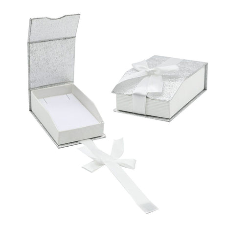 Silver and White Magnetic Ribbon Jewelry Pendant Gift Boxes