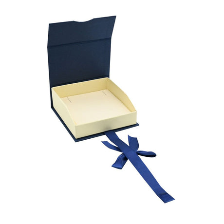 Blue and Cream Magnetic Ribbon Jewelry Pendant Box