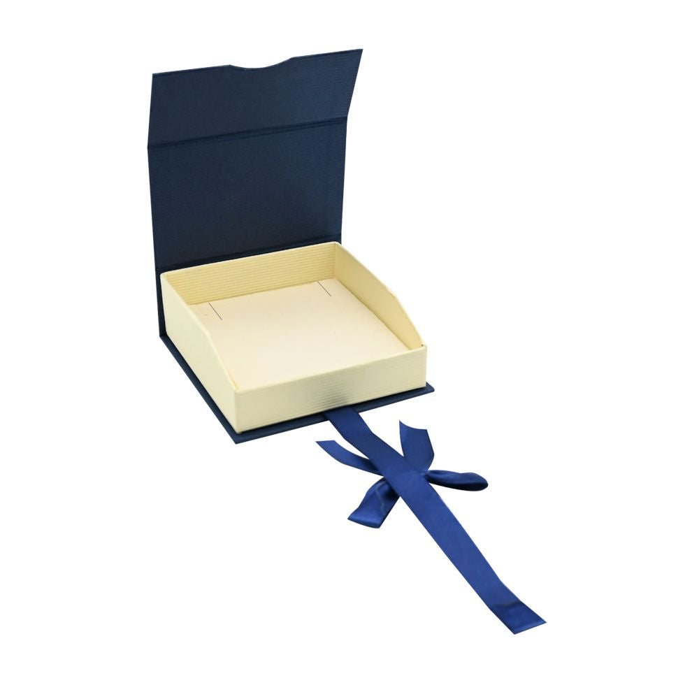 Blue and Cream Magnetic Ribbon Jewelry Pendant Box