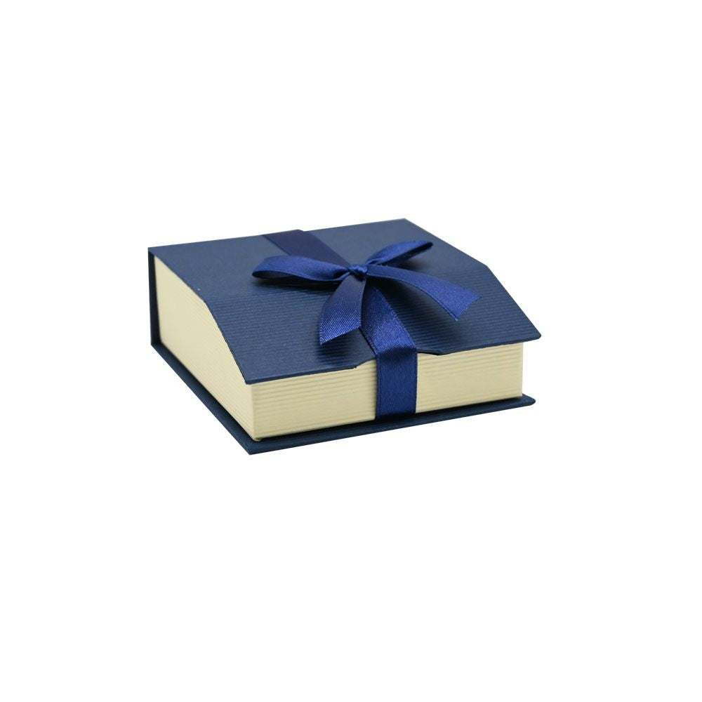 Blue and Cream Magnetic Ribbon Jewelry Pendant Box