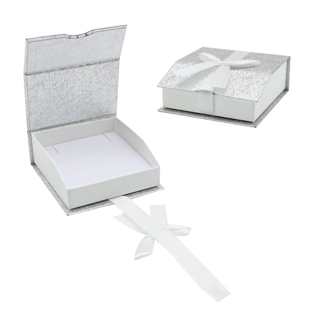 Silver and White Magnetic Ribbon Jewelry Pendant Gift Boxes
