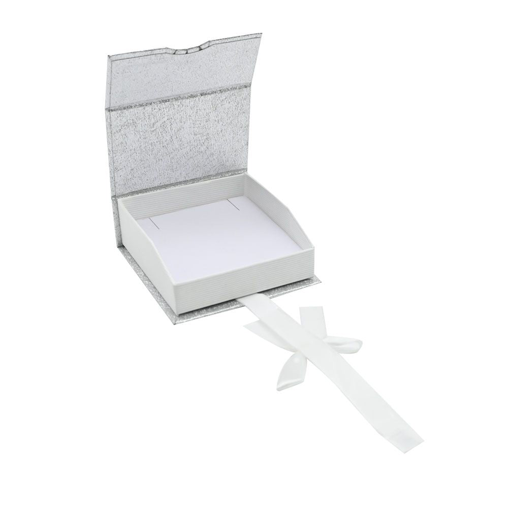 Silver and White Magnetic Ribbon Jewelry Pendant Gift Boxes