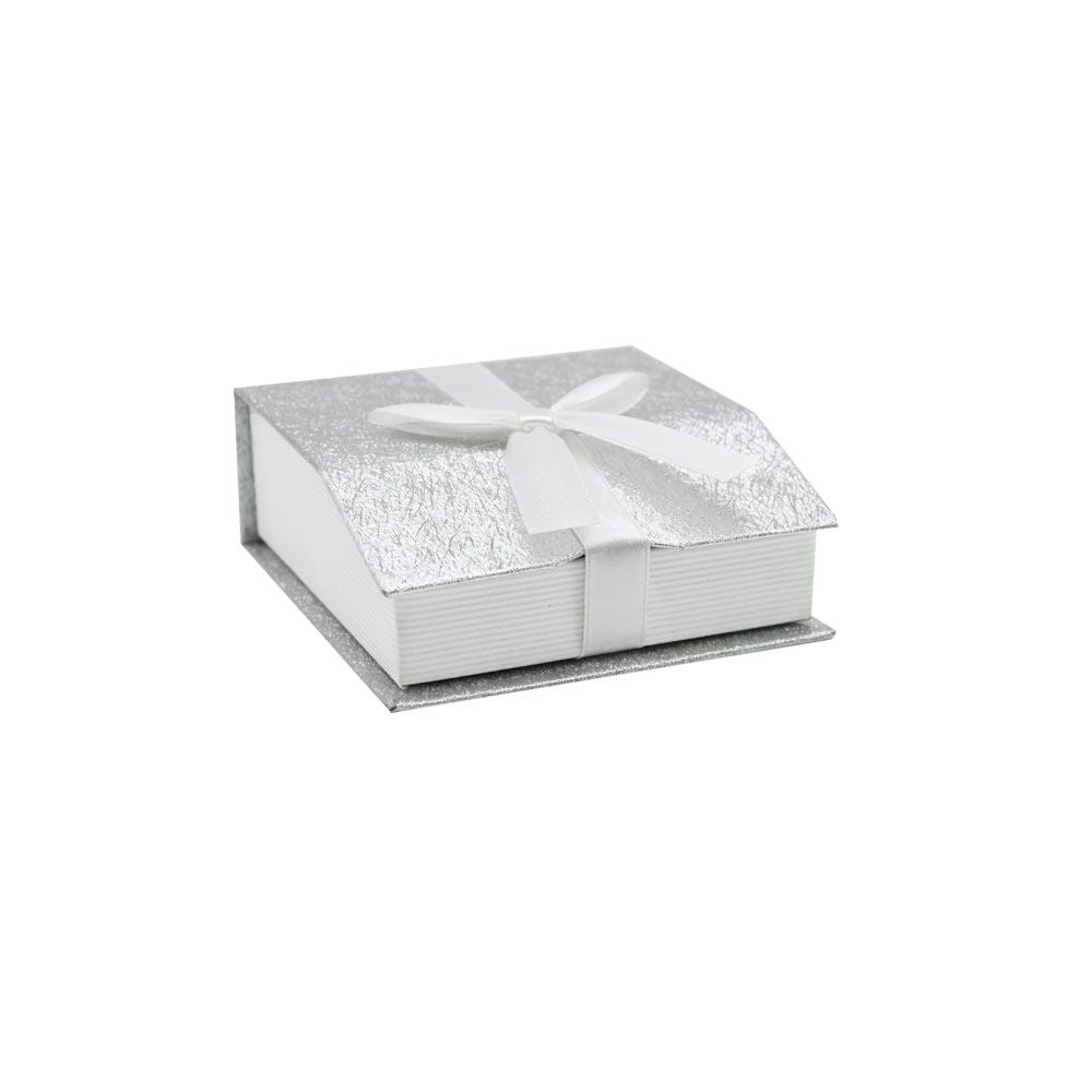 Silver and White Magnetic Ribbon Jewelry Pendant Gift Boxes