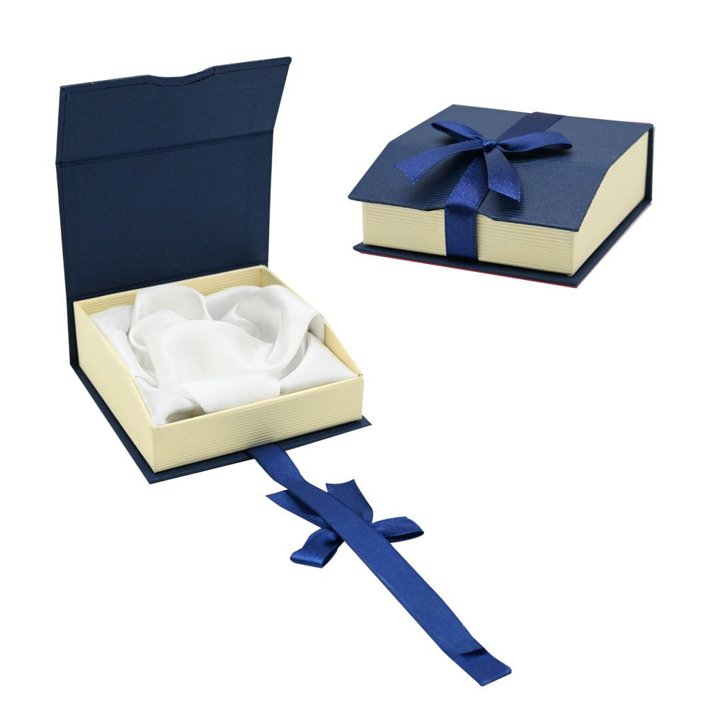 Blue and Cream Magnetic Ribbon Jewelry Bangle or Watch Boxes