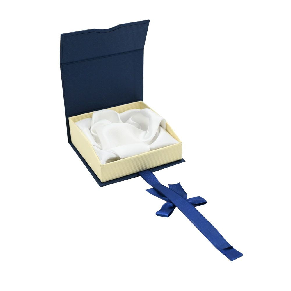 Blue and Cream Magnetic Ribbon Jewelry Bangle or Watch Boxes