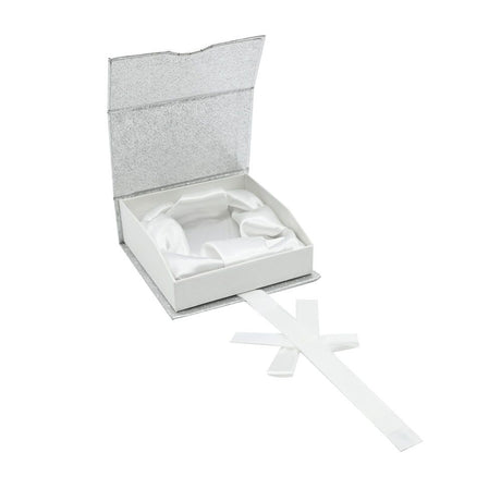 Silver and White Magnetic Ribbon Jewelry Watch or Bangle Boxes