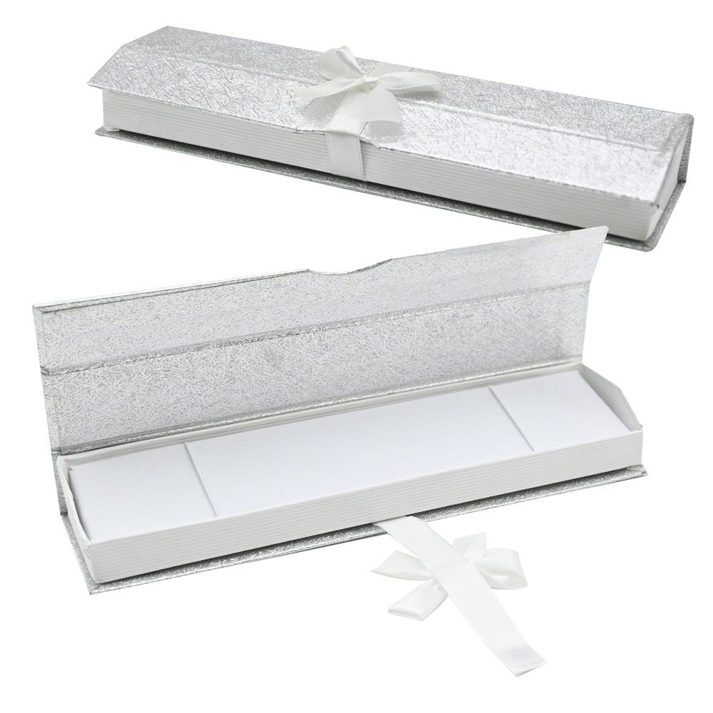 Silver and White Magnetic Ribbon Jewelry Bracelet Boxes