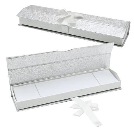 Silver and White Magnetic Ribbon Jewelry Bracelet Boxes