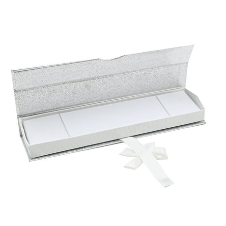 Silver and White Magnetic Ribbon Jewelry Bracelet Boxes