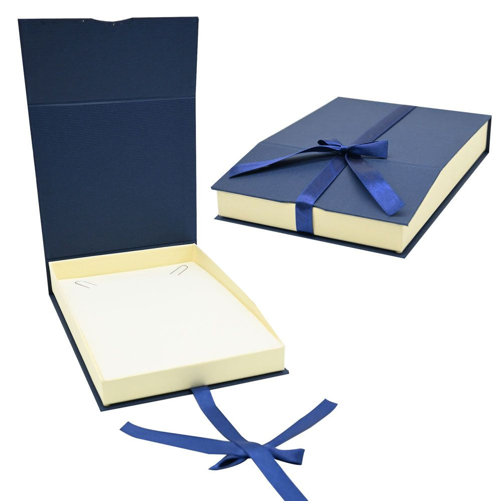 Blue and Cream Magnetic Ribbon Jewelry Necklace Boxes