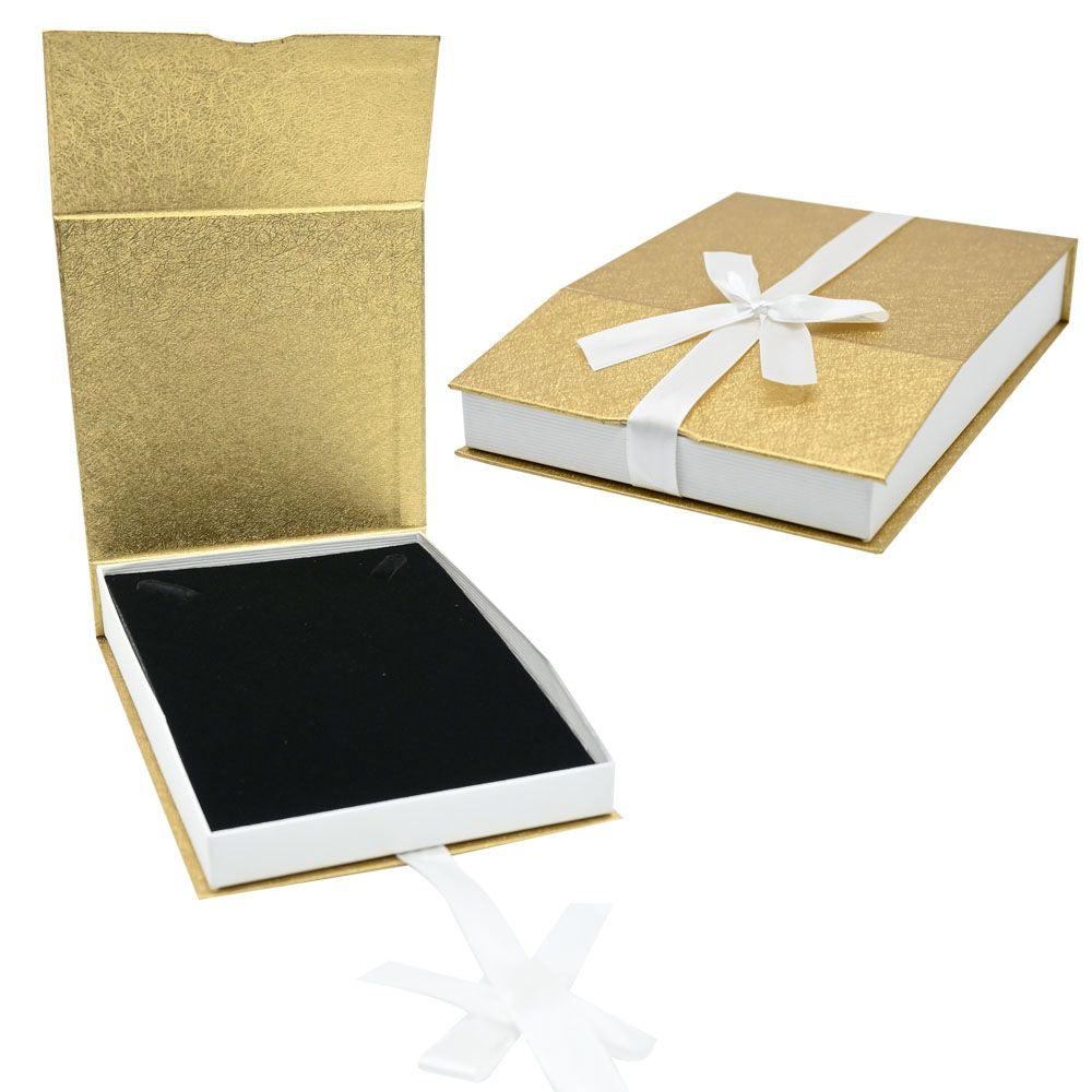 Gold and White Magnetic Ribbon Jewelry Necklace Gift Boxes