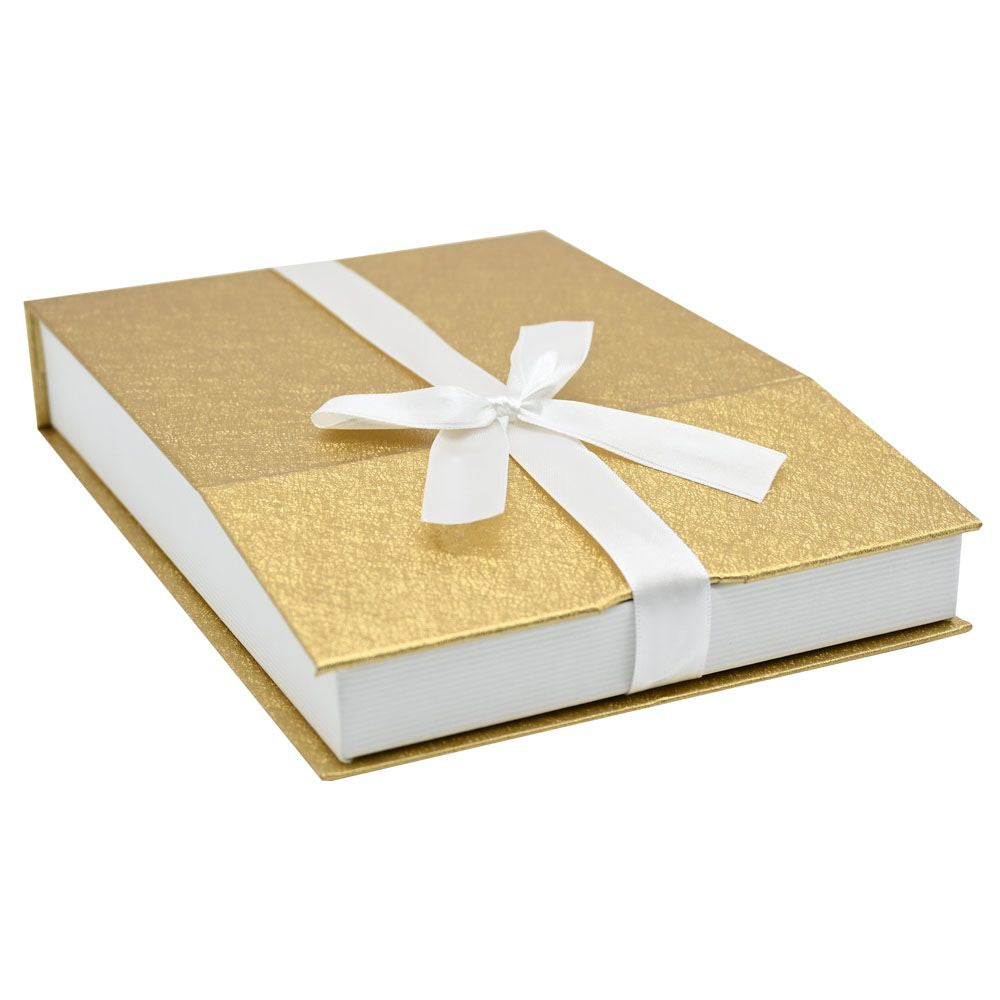 Gold and White Magnetic Ribbon Jewelry Necklace Gift Boxes