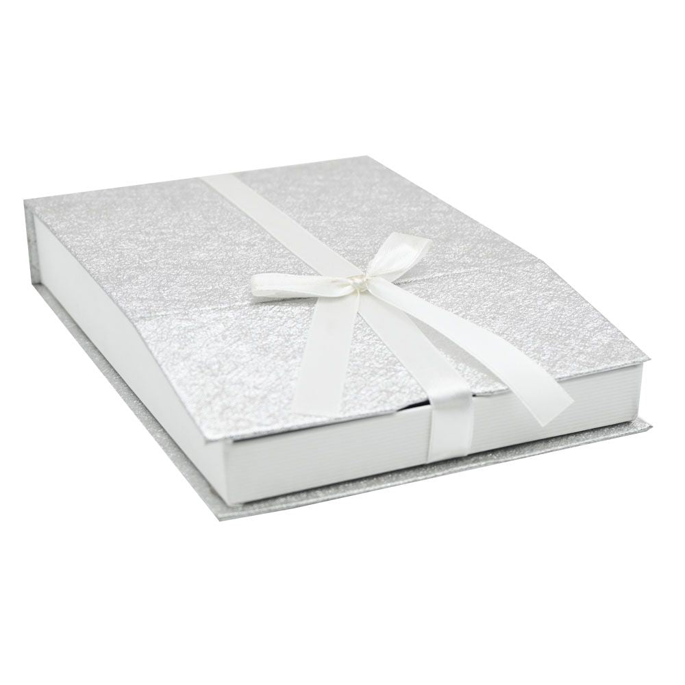 Silver and White Magnetic Ribbon Jewelry Necklace Gift Boxes