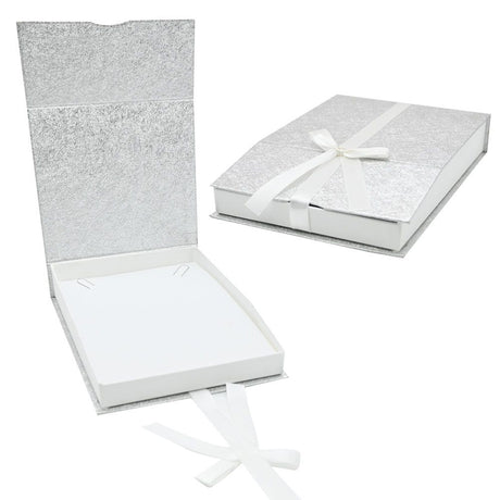 Silver and White Magnetic Ribbon Jewelry Necklace Gift Boxes