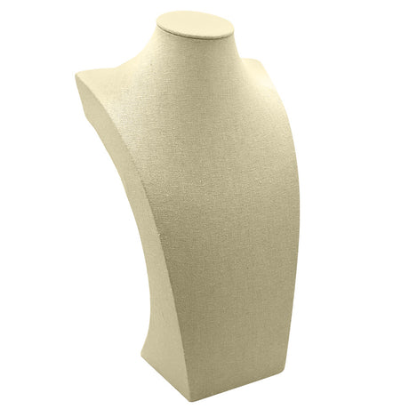 Beige Linen Jewelry Necklace Display Bust, 16" Tall