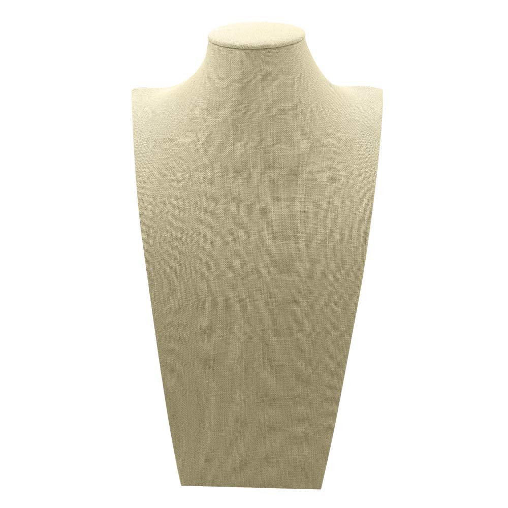 Beige Linen Jewelry Necklace Display Bust, 16" Tall