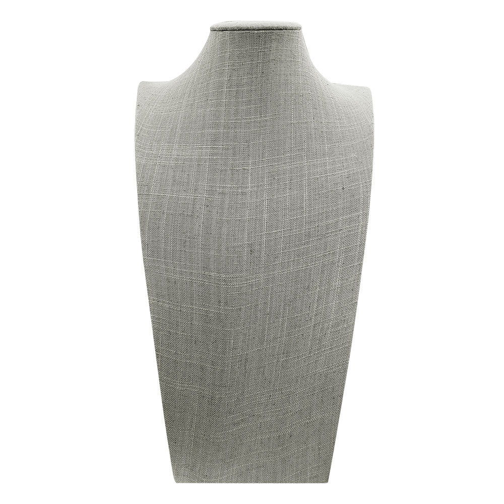 Grey Linen Jewelry Necklace Display Bust, 16" Tall