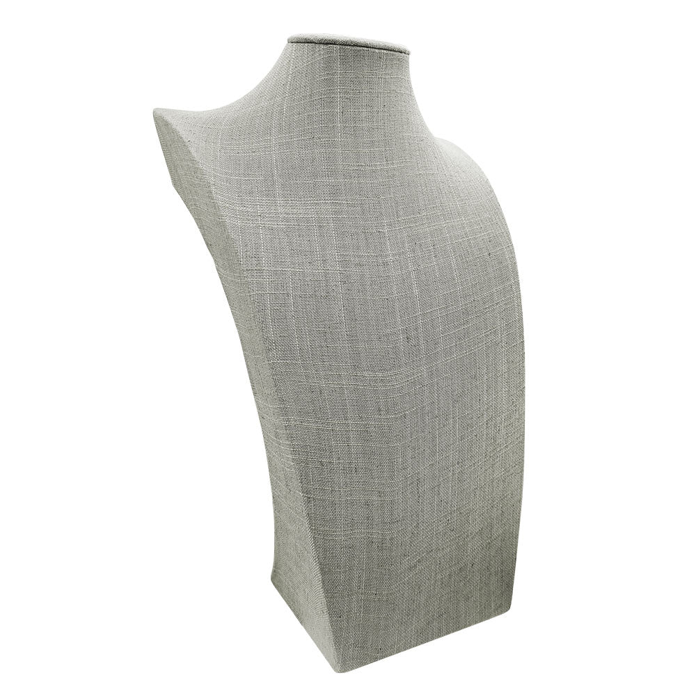 Grey Linen Jewelry Necklace Display Bust, 16" Tall