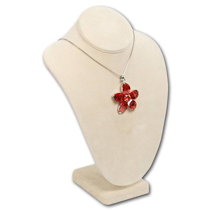 Beige Faux Suede Jewelry Necklace Display Bust, 11" Tall